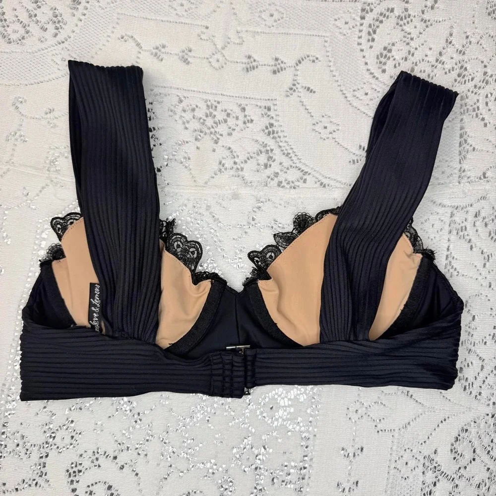 For Love & Lemons Black Lace Underwire Bikini Top – Size M